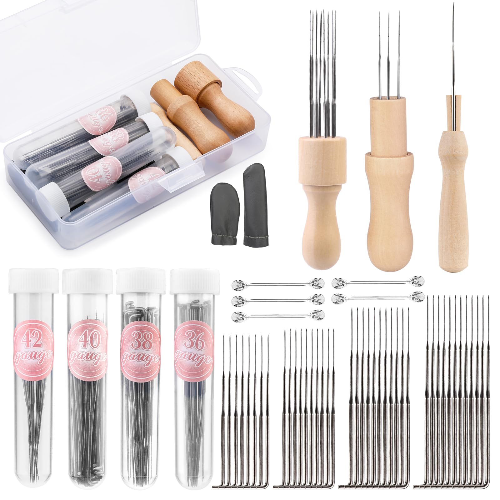 dipeer 117 Pcs Needle Felting Kit, Felting Kit, Needle Felting Kits for Beginners 1/3/8 Wooden Handle with 4 Sizes Felting Needles, Transparent Bottle for Beginner or Professional Needle Felting