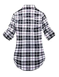 Match Womens Button Down Flannel Plaid Shirts roll