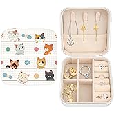 Buxainnsg Cute Cat Travel Jewelry Organizer Cute Mini Jewelry Travel Case Small Jewellery Box Case Portable Earring Ring Storage Box Bracelet Organizer Christmas Birthday Gift for Mom Wife Daughter