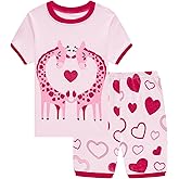 Akyzic Little Girls Pajamas 100% Cotton Short Sleeve Pjs Toddler Summer Sleepwear Kids Clothes Set 3t-10t