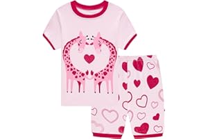 Akyzic Little Girls Pajamas 100% Cotton Short Sleeve Pjs Toddler Summer Sleepwear Kids Clothes Set 3t-10t