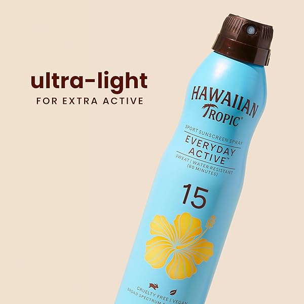 HAWAIIAN TROPIC SUNSCREEN ISLAND SPORT BROAD SPECTRUM SUN CARE SUNSCREEN SPRAY – SPF 15, 6 OUNCE
