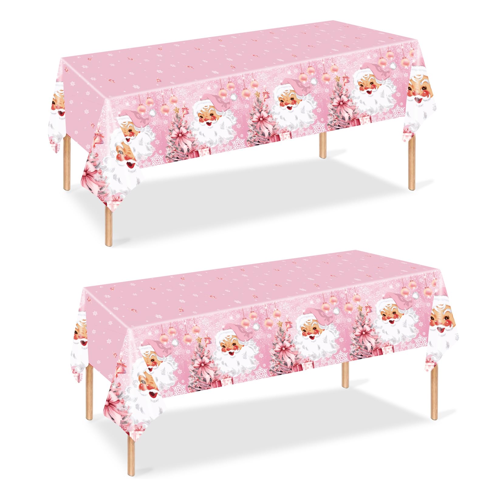 2P Christmas Table Cloth - 137x274cm Rectangle Large Plastic Pink Tablecloth Snowman Party Tableware Decorations, Santa Xmas Tablecovers for Winter Holiday Dinner Table Cloth