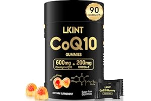 LKINT CoQ10 Gummies, Co Q 10 Supplement Sugar Free, Cq10 600mg with Omega 3 & Vitamin E, High Absorption Coenzyme Q10 Gummies for Heart Healthy, Energy & Antioxidant Support, Orange Flavor, 90 Count
