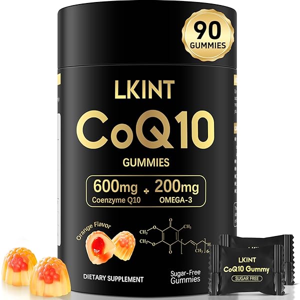 COQ10 GUMMIES, CO Q 10 SUPPLEMENT SUGAR FREE, CQ10 600MG WITH OMEGA 3 & VITAMIN E, HIGH ABSORPTION COENZYME Q10 GUMMIES FOR HEART HEALTHY, ENERGY & ANTIOXIDANT SUPPORT, ORANGE FLAVOR, 90 COUNT