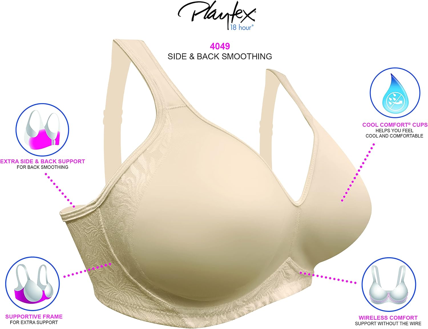 Playtex Women's 18 Hour Seamless Smoothing Full Coverage Bra US4049 at  Women’s Clothing store