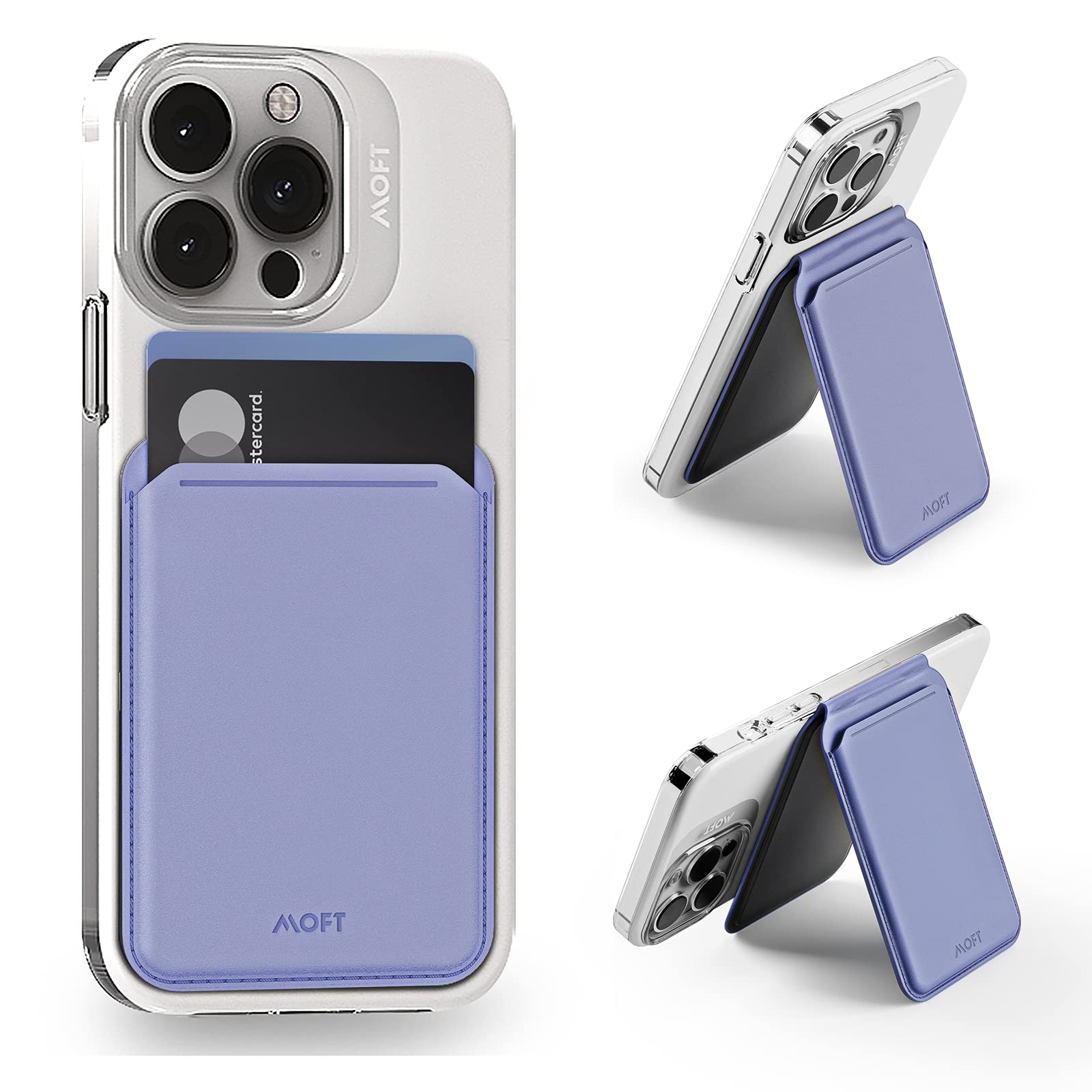 MOFT MagSafe Wallet Magnetic Card Holder, Adjustable Wallet Stand with Open ID Window, Vegan Leather Phone Stand for iPhone 16/15/14/13/12 Series, 2 Card Holder, Purple