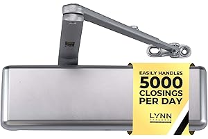 LYNN HARDWARE Extra Heavy Duty Automatic Door Closer (Silver) - Commercial Grade, Contractors Choice, Adjustable Speed, Delayed Closing Timer, 3 Mounting Options, 3 Hour Fire Rated (DC9016 Model)