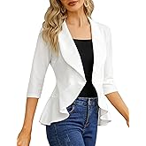 KOJOOIN Womens Casual Blazer 3/4 Sleeve Open Front Ruffle Work Office Cardigan Suit Jacket