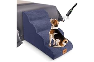 Lesnox Dog Stairs for Bed, 4-Step, 30D Foam Pet Stairs/Steps with Waterproof Cover, Non-Slip, Dog Ramp/Ladder for Couch Sofa Bed, Suitable for Small Dogs Cats with Old/Injured/Short-Legged, 20.5" H