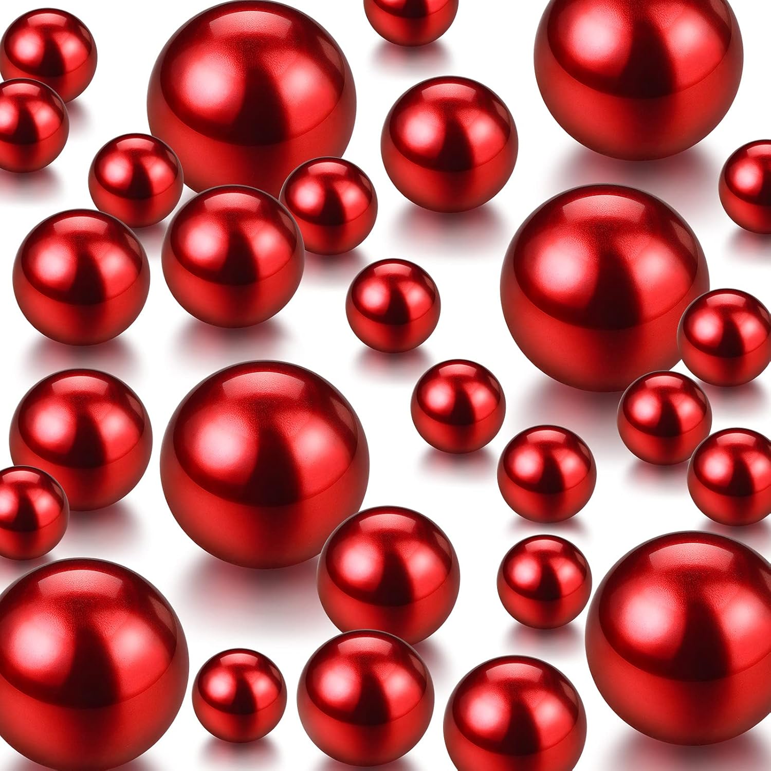 Vase Fillers - 150 Pieces Vase Filler Faux Pearls Vase Makeup Beads No Hole Gloss Pearl Beads Mixed Sizes Round Pearls for Vase Home Party Wedding Decor, 8/14/20 mm (Red)