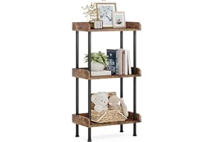 Hosfais Bookshelf Small Book Shelf, 3 Tier Wood Bookcase Industrial Bookshelf Metal Standing Book Shelves Display Book Rack f