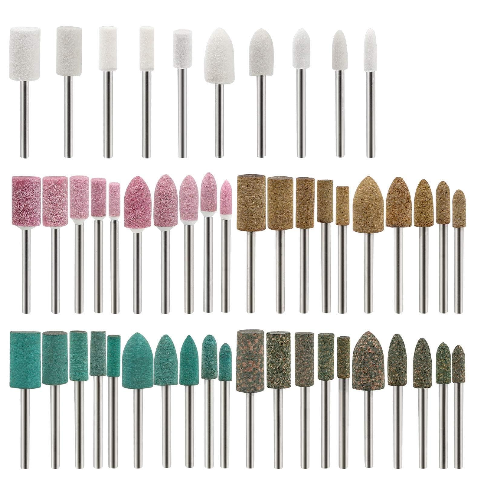 50PCS Grinding Polishing Head, 3mm Abrasive Shank Grindstone for DIY Polishing Grinding Accessory, Multifunctional Grinding Buffing Accessory Set for Rotary Tools