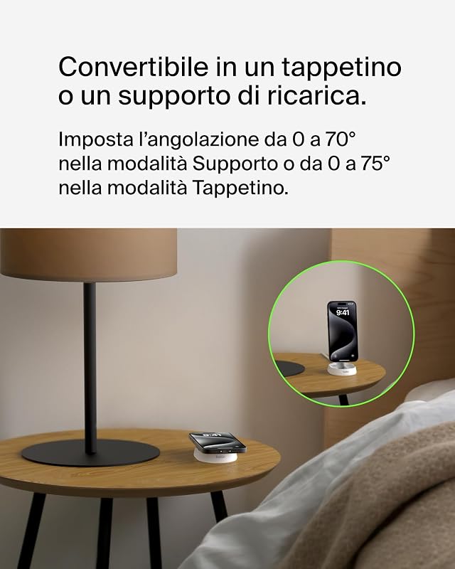 BoostCharge Pro Caricatore Magnetico Convertibile 15W, Caricabatterie Wireless Rapido Qi2 compatibile con MagSafe, per iPhone 17, Air, Pixelsnap, AirPods, alimentatore da 20 W incluso - Bianco