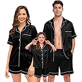 SWOMOG Couple Matching Pajamas Sets Women & Men Button Down Silk Pjs Men Short Sleeve Soft Lounge Sets 2 Pcs Loungewear