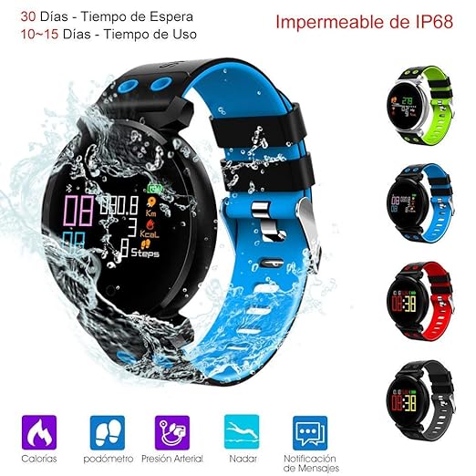 Reloj Inteligente Pulsera Actividad Impermeable de IP68 con Pantalla HD (Azul)