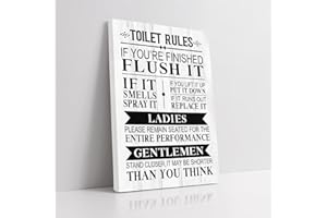 Toilet Rules Quotes Canvas Wall Art Prints, Bathroom Wall Art, Bathroom Decor Signs, Toilet Art, Guest Bathroom Wall Decor