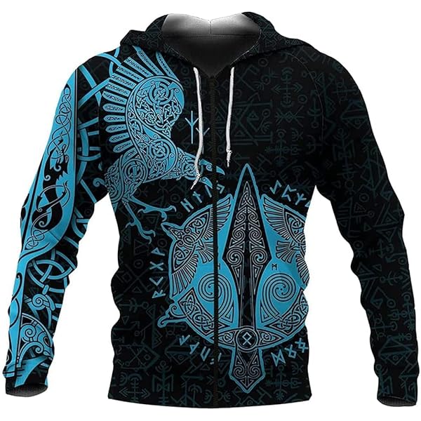 Rune Factory Norse Viking Compass Graphic Fleece Hoodies Warm
