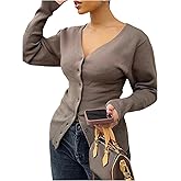 GORGLITTER Women's Button Up Cardigan Sweaters Cinched Waist Deep V Neck Fitted Knit Tops Spring Clothes Trendy 2026