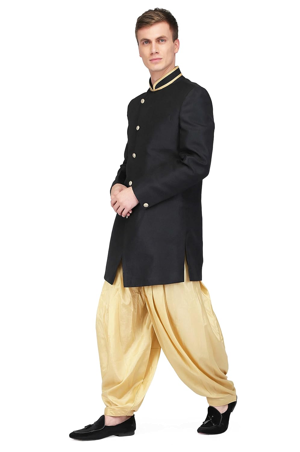 pret a porter indo-western stiched band gala jacket with patlia salwar