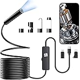 Endoscope with Light, 1920P HD Borescope with 8 Adjustable LED Lights, 16.4FT Semi-Rigid Snake Camera, IP67 Waterproof Inspection Tool for iPhone & Android - Single Lens (Black)