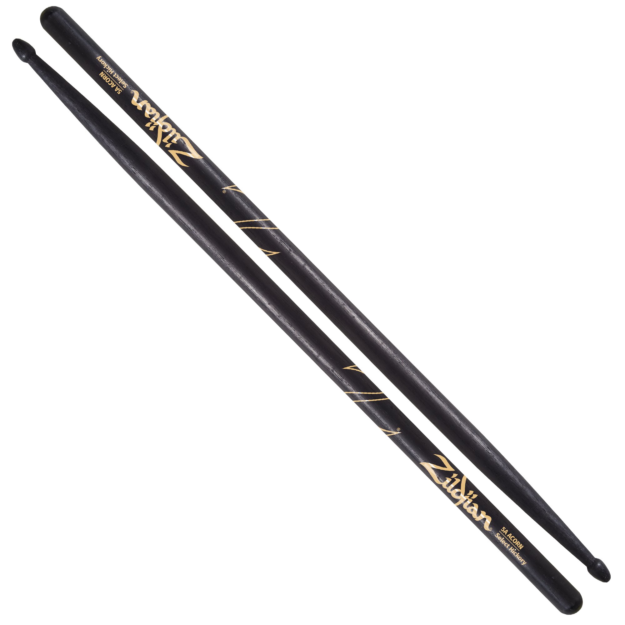 Zildjian 5A Hickory Drumsticks - Wood Acorn Tip - Black