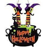 Halloween Witch Door Sign Happy Halloween Wooden Sign Plaque Witch Leg Front Door Hanging Decor Wood Welcome Signs for Home Farmhouse Hanger Porch Wall Decor Witches Party Supplies