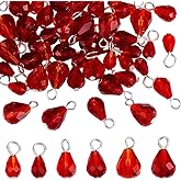WADORN 60Pcs 6 Styles Faceted Teardrop Charms, Red Crystal Teardrop Charms Drop Pendant with Loop Rhinestone Glass Drop Shaped Dangle Charms Beads for DIY Bracelet Necklace Jewelry Making
