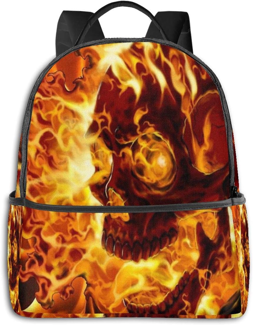 OPQH Ghost Rider Fire Burning Skull Head School Laptop Backpack College School Bags Casual Travel Daypack for Men Women Boys Girls Kids