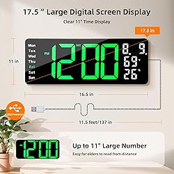 17.5” Digital Wall Clock, LED Display with