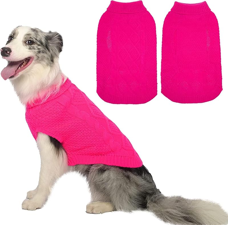 Mihachi Turtleneck Dog Jumper - Cable Knit Winter Coat with Leash Hole