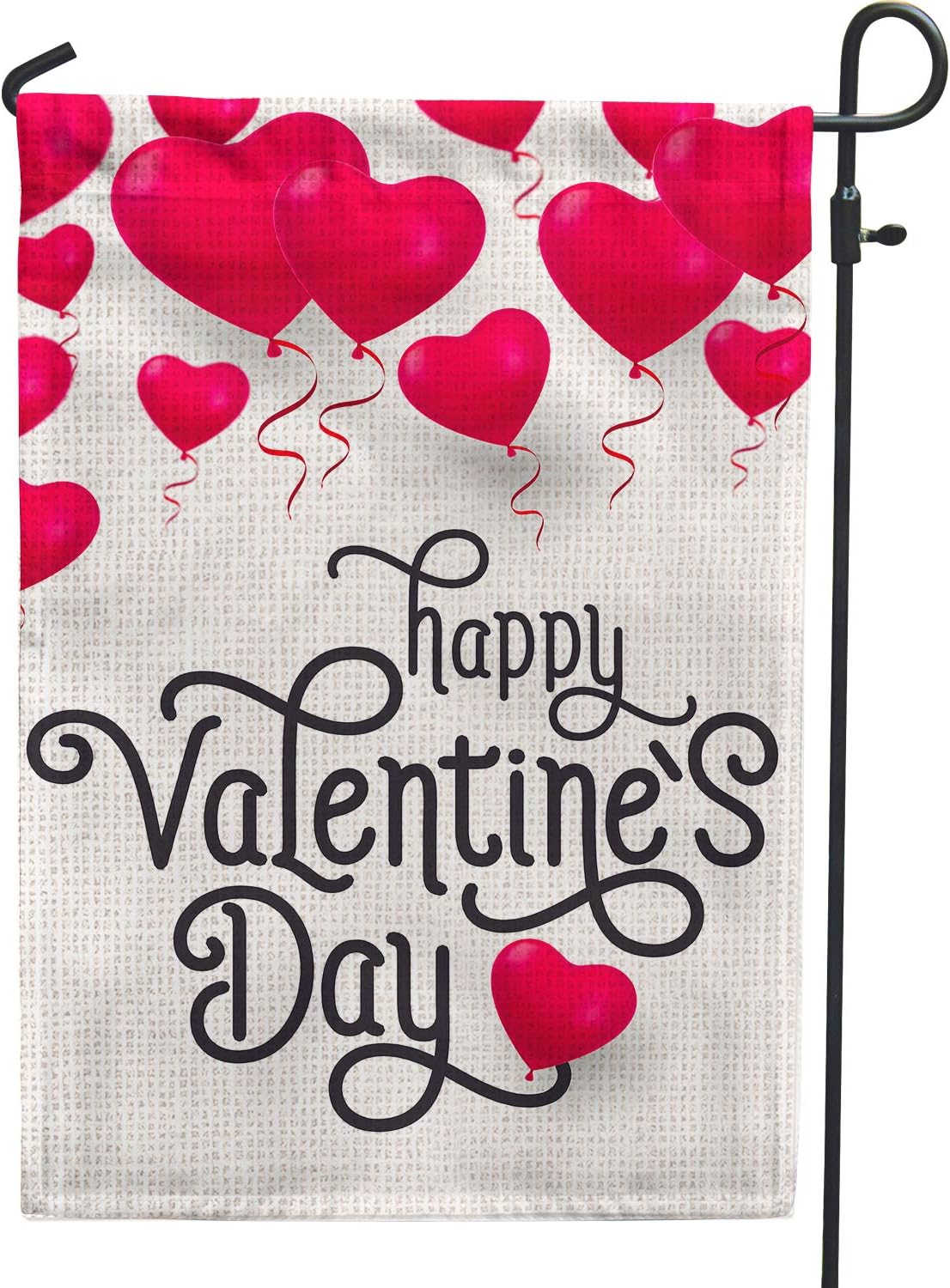 PAMBO Happy Valentines Day Garden Flag 12x18 Double Sided Burlap Hearts Garden Flag for Valentines Day Yard Outdoor Decoration
