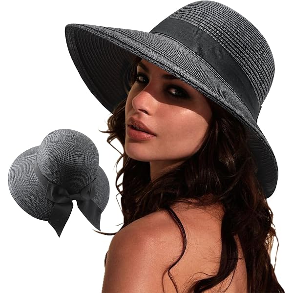 DRESHOW Womens Summer Straw Sun Hat Wide Brim Bucket Hats  display picture 1