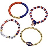 XAM Football Game Day Bracelets for Womens Mens Stackable Sports Football Charm Bracelet Heishi Clay Beaded Stretch Bracelets Game Day Football Accessories Jewelry Party Gifts