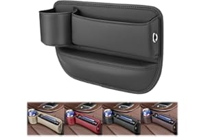 PETICEHI Car Leather Cup Holder Gap Bag, No Logo Leather Car Seat Storage Box with Water Cup Holder, Car Seat Gap Filler Organizer (for Driver's seat,Black)