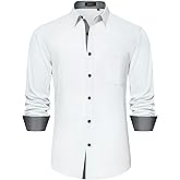 HISDERN Mens Business Dress Shirts Long Sleeve Casual Button Down Shirt Formal Inner Collar Contrast Shirt for Men Wedding