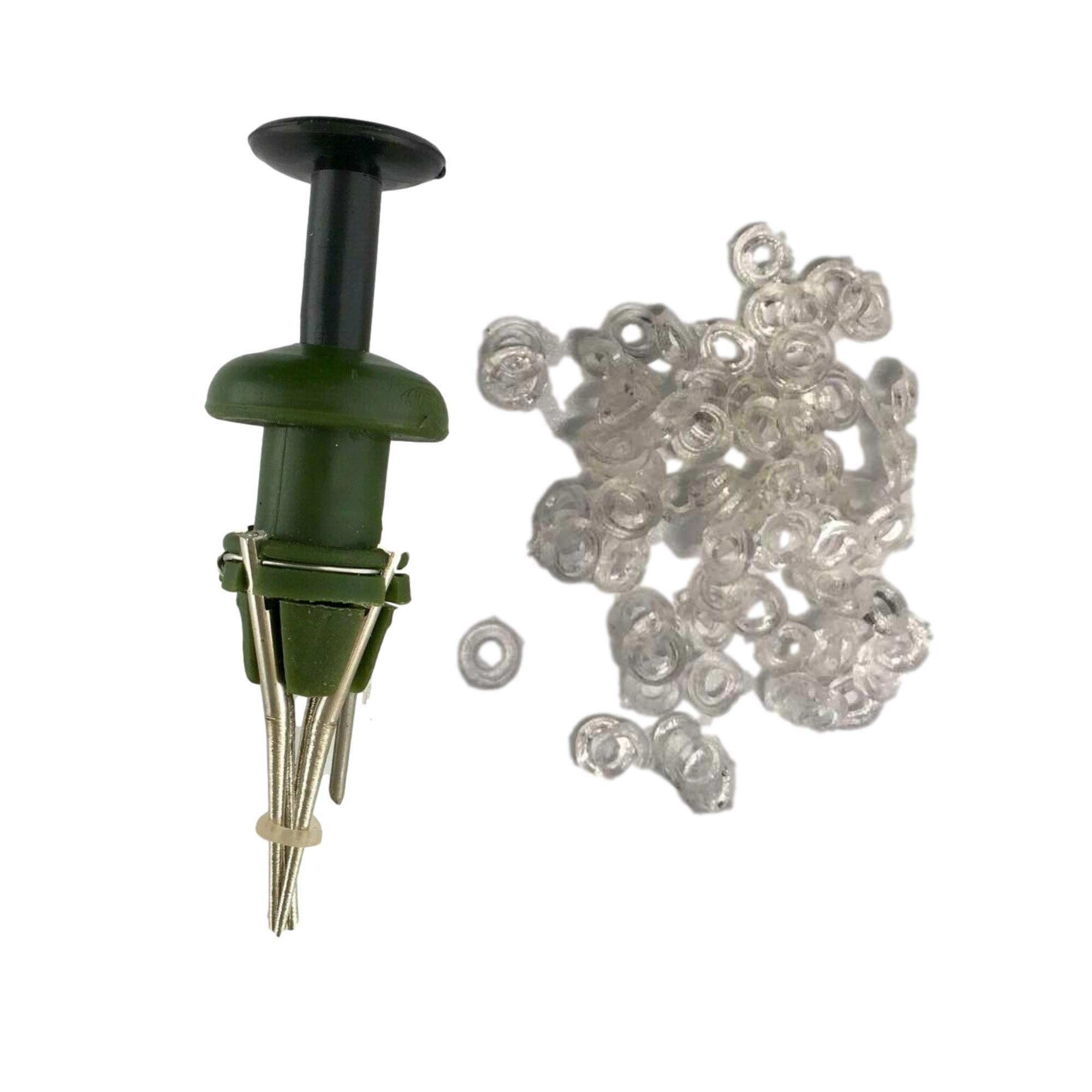 BZS Pellet Bait Bander Tool for Carp Match Fishing with 150 Bands Pellet Bander Plastic Coarse Fishing Terminal Tackle Set, Silver Coated Green