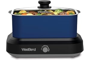 West Bend 87905B Slow Cooker Large Capacity Non-stick Vessel with Variable Temperature Control Includes Travel Lid and Thermal Carrying Case, 5-Quart, 760 watts, Blue
