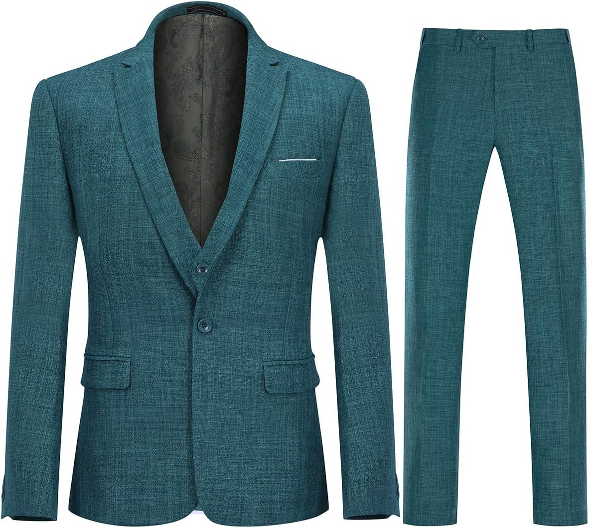 Mens 3 Piece Linen Suit Set Blazer Jacket Tux Vest Suit Pants