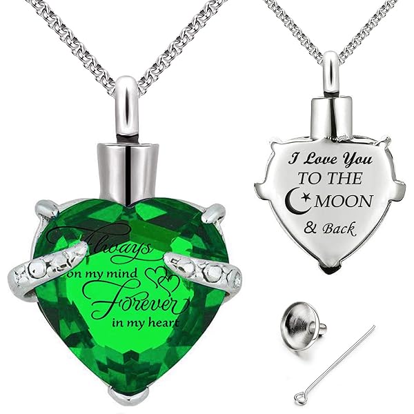Angel Wing Cremation Urn Necklace – Stainless Steel Heart Pendant For Ashes With 12 Birthstones - View #3