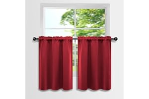 Mrs.Naturall Kitchen Window Curtains Over Sink,Red Small Blackout Short Curtains for Windows,30 Inch Length