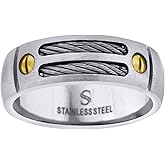 Jewels By Lux Stainless Steel Mens Cable Rope Inlay Screw Accent Band Comfort-Fit Fashion Bridal Anniversary Wedding Engagement Band Ring