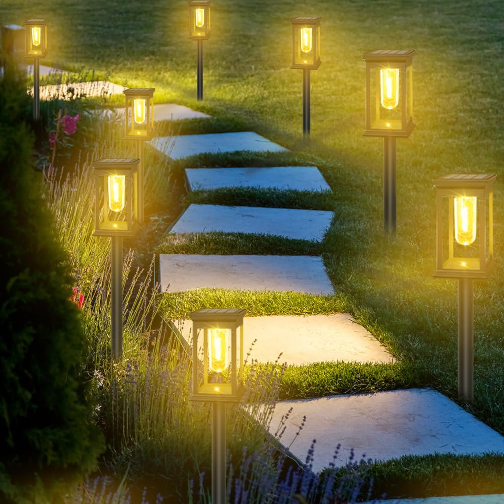 Flintronic Solar Garden Lights - 8 Pack Waterproof Outdoor Lights With Auto On/Off for Yard, Landscape, Backyard, Patio (6.8 x 6.8 x 55cm)