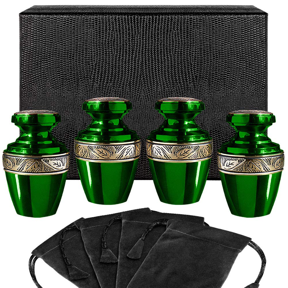 Trupoint Memorials Small Urns for Human Ashes Keepsake, Decorative Mini Cremation Urn for Adult Men & Women – Set of 4, Grecian Green