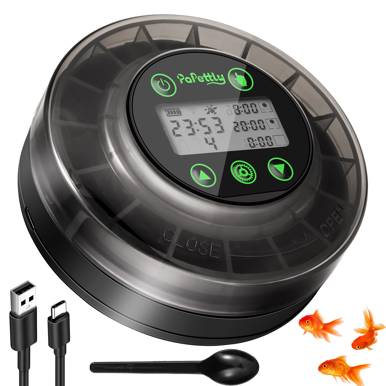 Photo 1 of Papettly Automatic Fish Feeder for Aquarium - Auto Fish Food Dispenser for Turtle Tank with USB Cable & LCD Display, Timer for Vacation Weekend Holiday, with Feeder Spoon