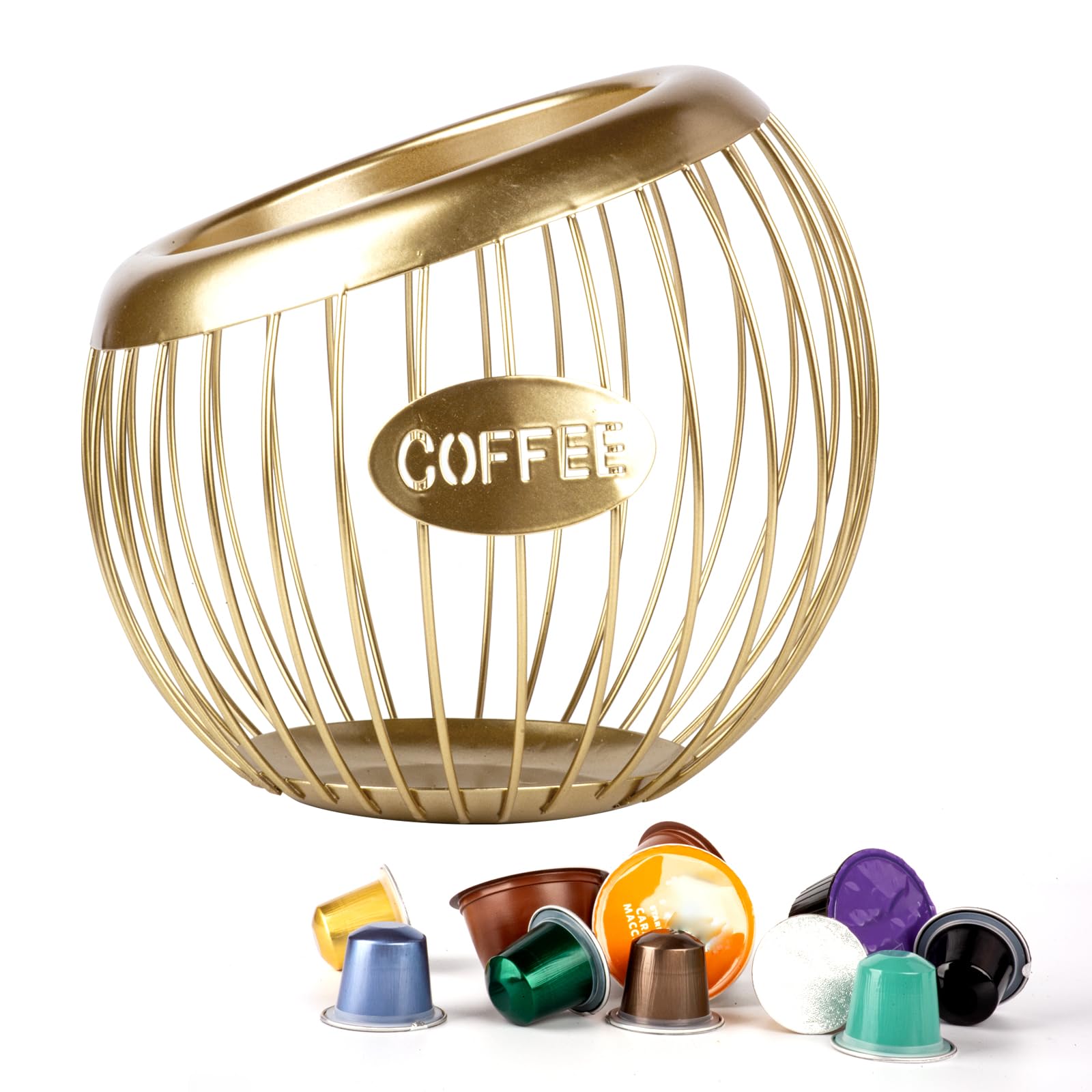 Guolich Stainless Steel Cup Coffee Pod Holder ，Metal Large Capacity Coffee Pod Storage Sturdy for Home or Office Kitchen Counter Organizer Espresso Capsule (GOLD)