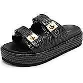 DREAM PAIRS Platform Sandals Women Raffia Espadrilles Summer Comfortable Wedge Sandals Beach Vacation Adjustable Buckle Cute Slide Sandals