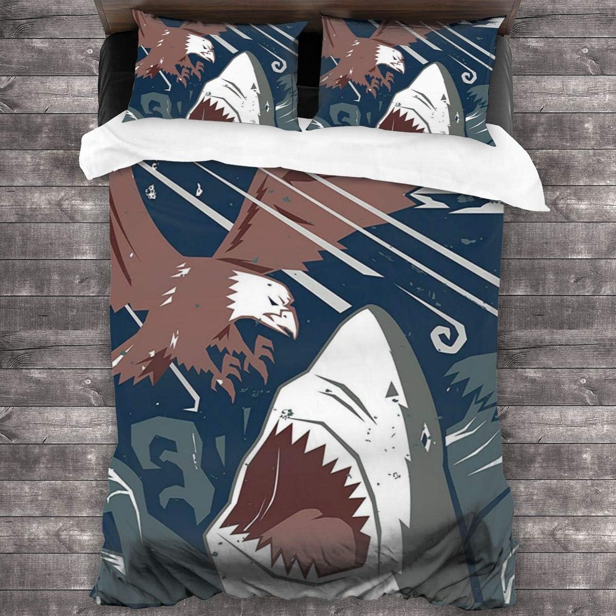 KellHay Modern Murky Motley of The Battle of Shark Vs. Eagle Attack Fight Power 3-Piece Bedding Set Comforter Quilt Set 86"x70"