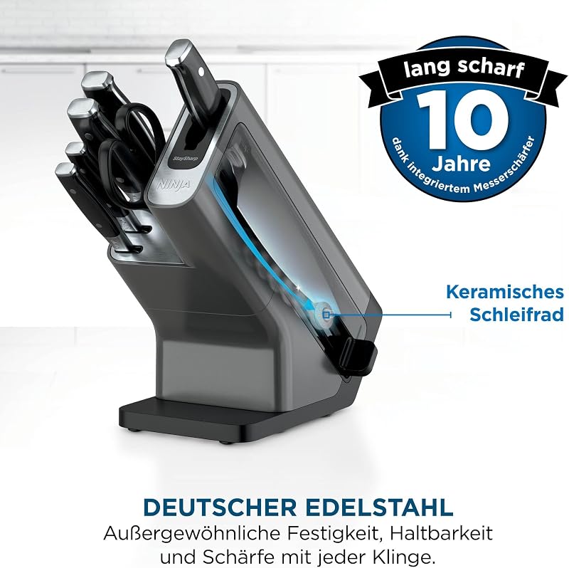 Foodi StaySharp Messerblock, 6-teilig, mit Schärfer, Edelstahl