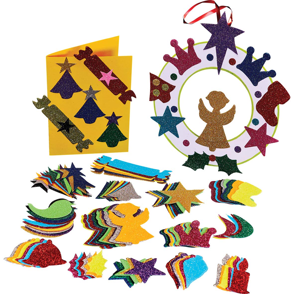 Springboard 10288 Pre-Cut Glitter Christmas Collage Shapes (Pack of 250)